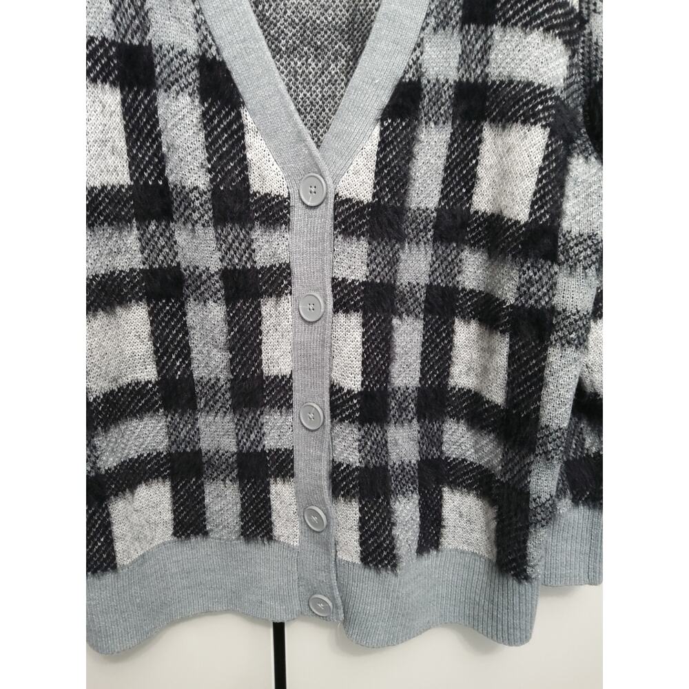 Buffalo plaid black gray  button-up cardigan sweater Time & True  size XL Soft - Picture 3 of 6